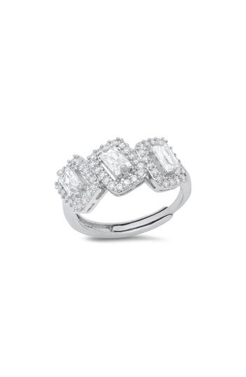 Hmy Jewelry 18k White Gold Simulated Diamond Halo Ring In Metallic