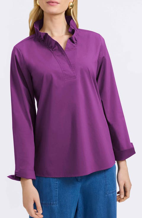 Tammy Ruffle Collar Cotton Blend Top