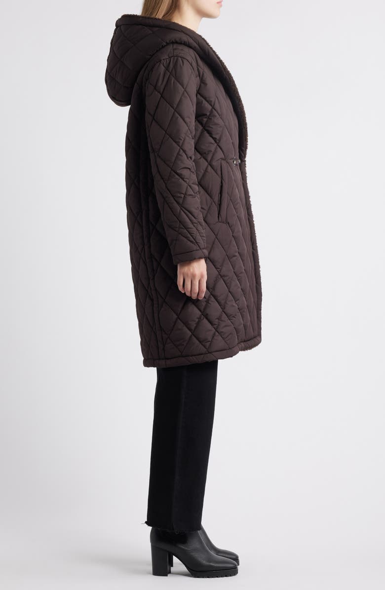 Michael Kors Faux Shearling Lined Quilted Hooded Coat, Alternate, color, Chocolate