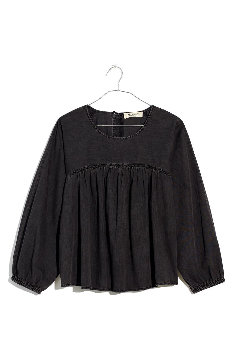 Madewell Shirred Denim Swing Shirt, Alternate, color,