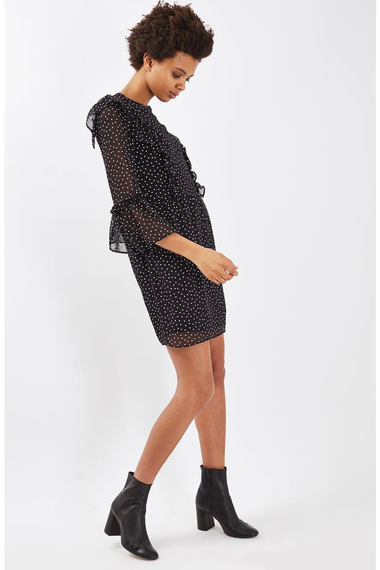Spot Ruffle Flute Dress, Alternate, color, NAVY BLUE