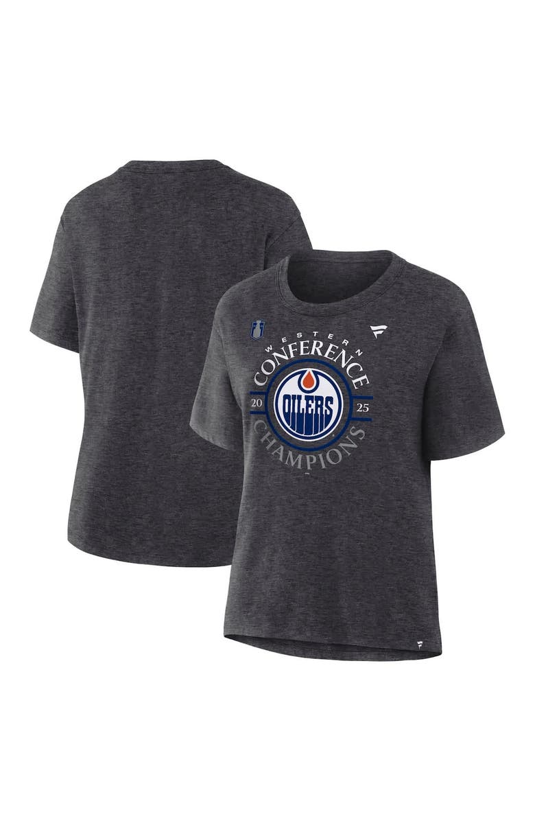 FANATICS Women's Fanatics Heather Charcoal Edmonton Oilers 2025 Western Conference Champions Locker Room T-Shirt, Alternate, color,