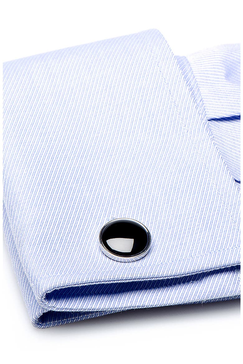 Round Onyx Cuff Links, Alternate, color, BLACK