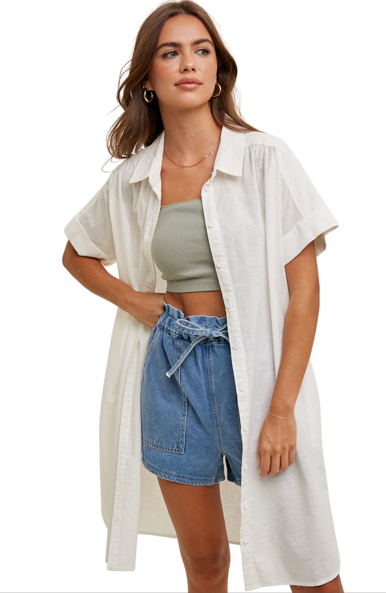 WISHLIST Linen & Cotton Blend Mini Shirtdress, Alternate, color, White