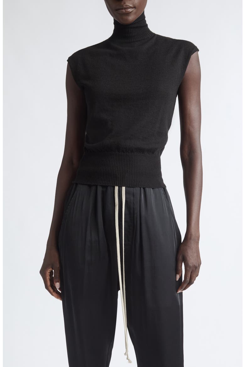 Cap Sleeve Wool Turtleneck Sweater, Main, color, BLACK