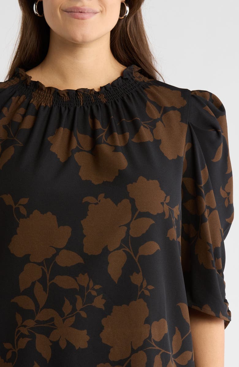 SUGARLIPS Floral Puff Sleeve Top, Alternate, color, Brown-Black