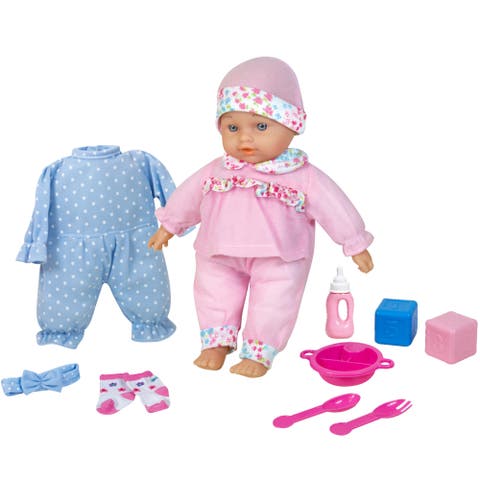 11 Inch Talking Baby Doll, Pink & Blue Floral Outfit & Cap, 6 Sounds