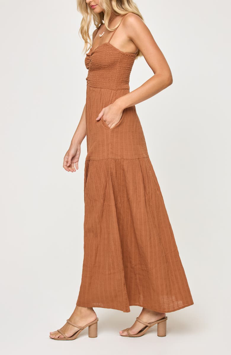 LSPACE Mallorca Smocked Cover-Up Maxi Dress, Alternate, color, Brown Sugar
