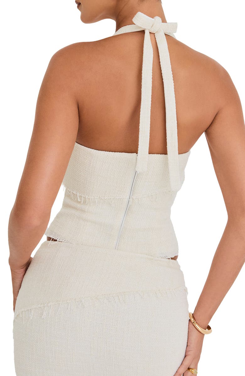 Mistress Rocks Fray Tweed Halter Top, Alternate, color, Taupe