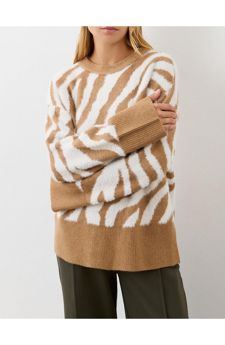 Finery London Tully Animal Print Knitted Sweater, Alternate, color, Tan Zebra