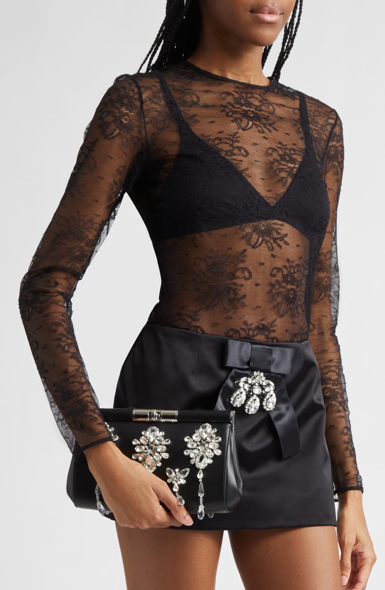 Dolce&Gabbana Marlene Crystal Shoulder Bag, Alternate, color, 80999 Nero