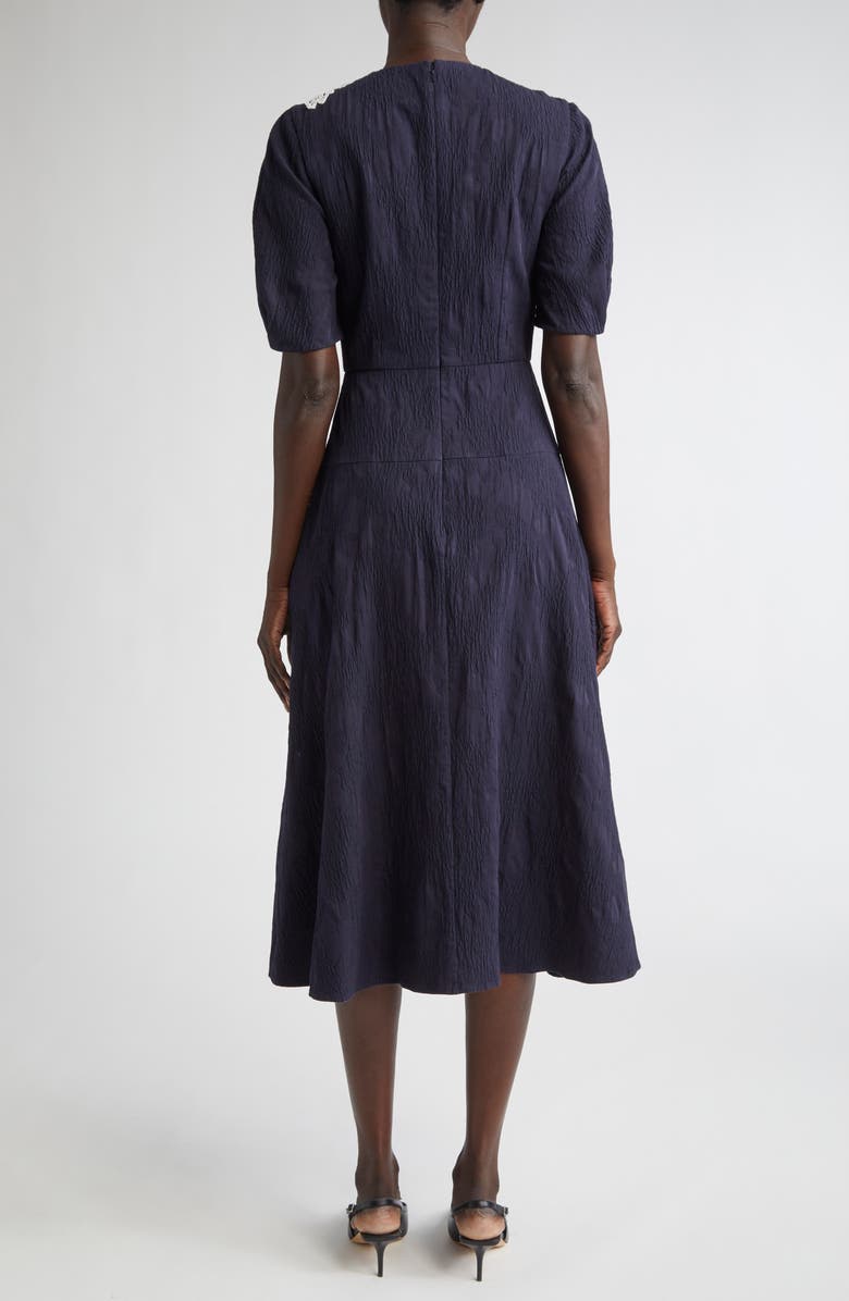Erdem Floral Jacquard Short Sleeve Midi Dress, Alternate, color, Midnight Blue