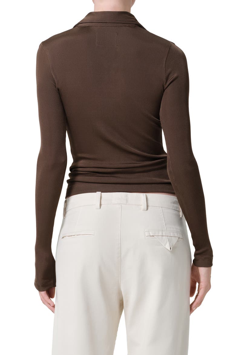 Shaea Long Sleeve Rib Polo, Alternate, color, COCOA MEDIUM BROWN