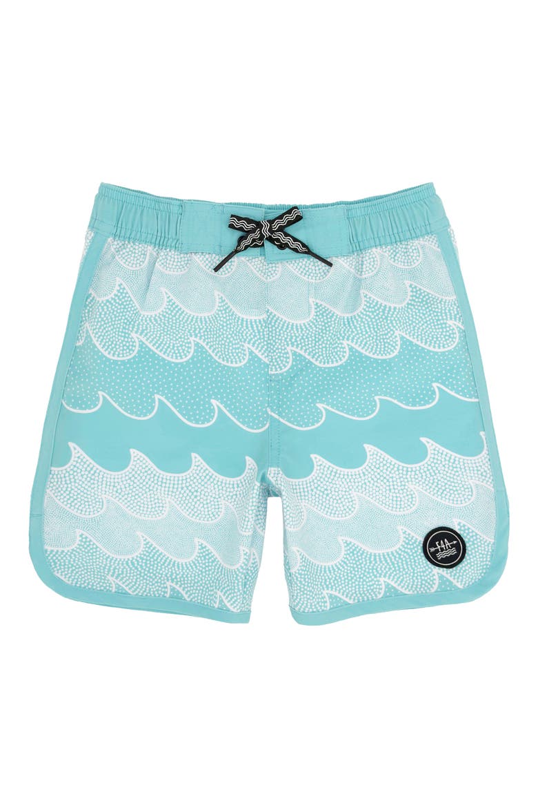 Kids' Scallop UPF 50+ Board Shorts, Main, color, SEA JET
