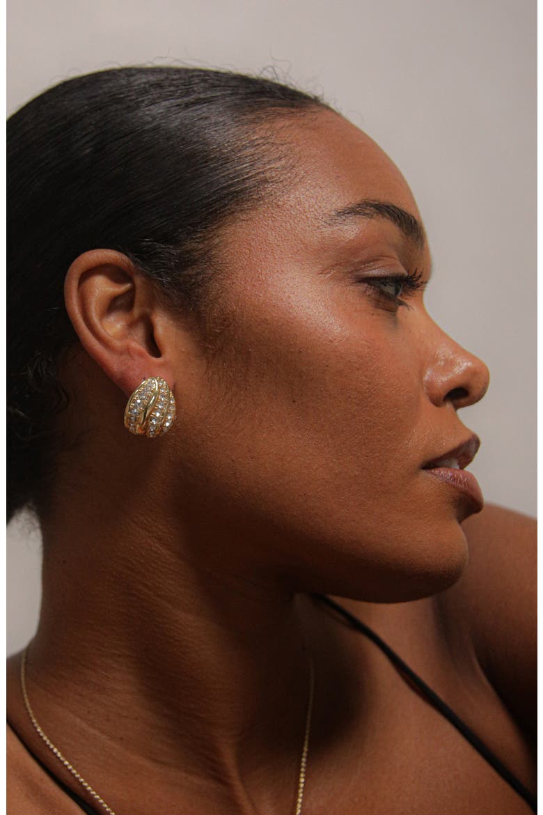 Twerti Pave Midi Studs In Gold & Crystals, Alternate, color, Gold