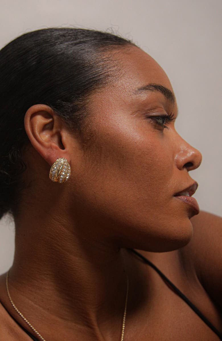 YOJ Twerti Pave Midi Studs In Gold & Crystals, Alternate, color, Gold