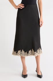 WAYF Vienna Lace Trim Satin Skirt