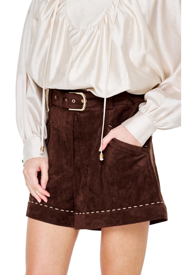 Reagan Faux Suede Shorts, Alternate, color, FUDGE BROWN