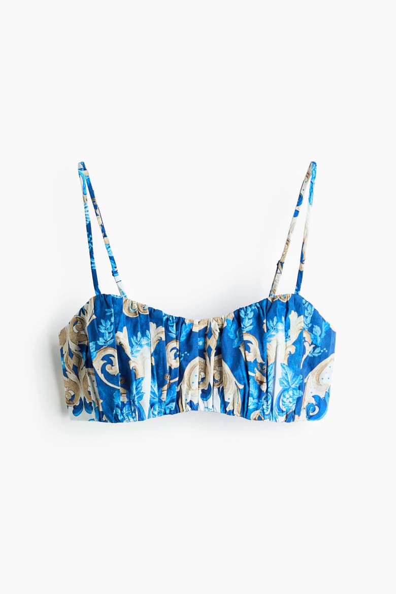 Gathered Poplin Crop Top, Alternate, color, Blue/patterned