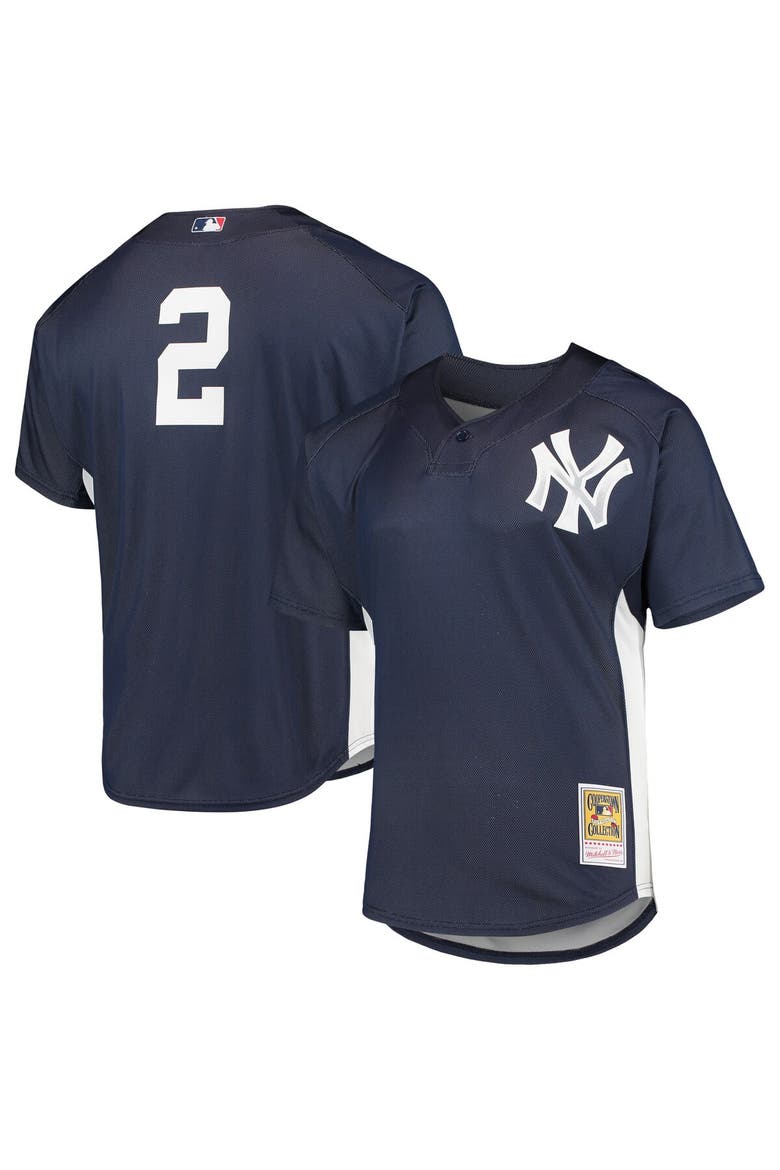 Men's Mitchell & Ness Derek Jeter Navy New York Yankees Cooperstown Collection Mesh Batting Practice Button-Up Jersey, Main, color, Navy