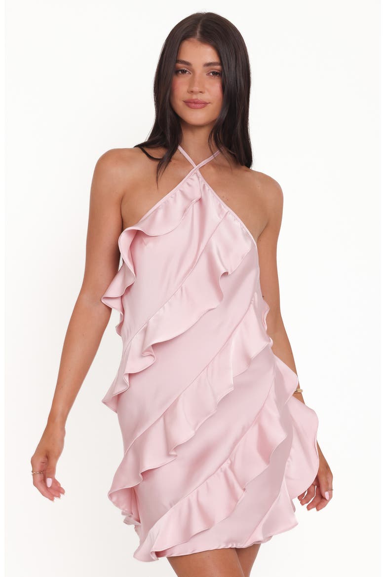 Valery Ruffle Halter Satin Minidress, Alternate, color, PINK