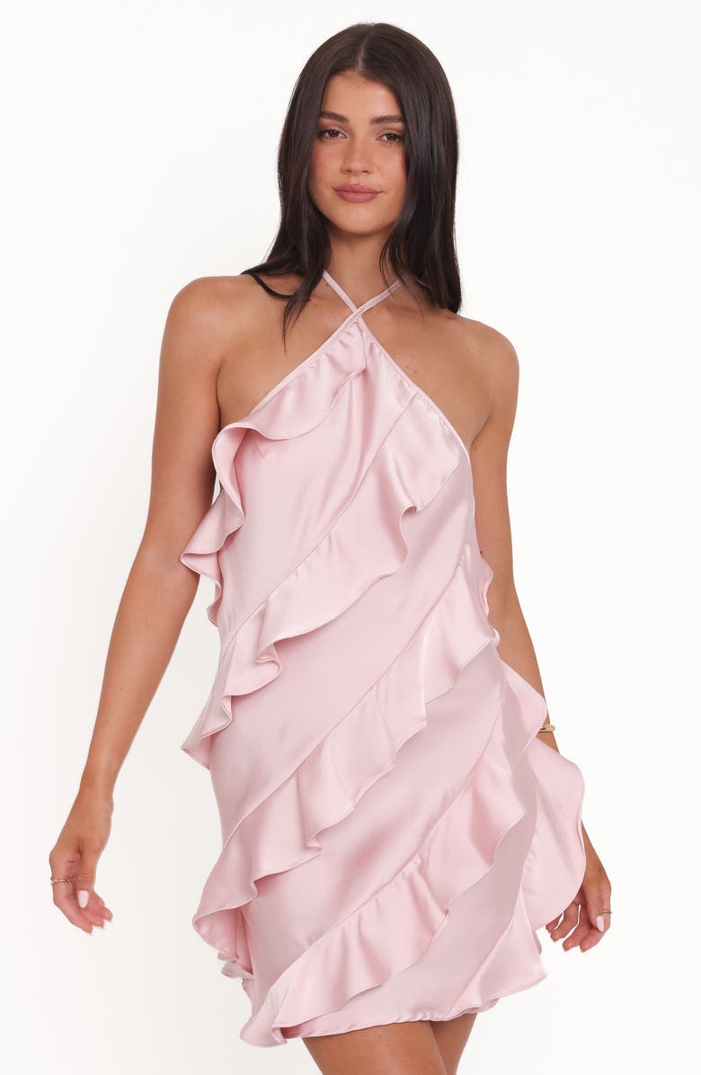 Petal & Pup Valery Ruffle Halter Satin Minidress, Alternate, color, Pink