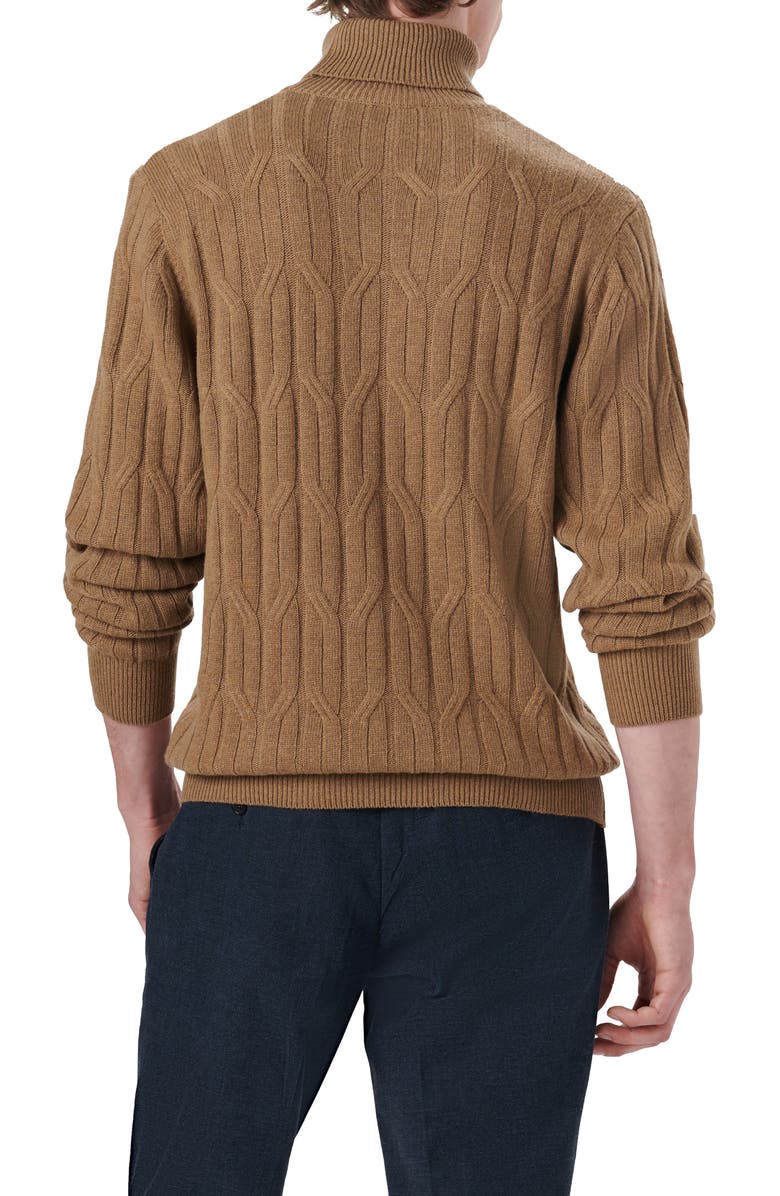 Bugatchi Cable Knit Turtleneck Sweater, Alternate, color, Tobacco