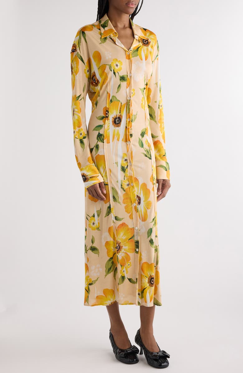 Acne Studios Delga Floral Print Long Sleeve Shirtdress, Alternate, color, Orange Multi