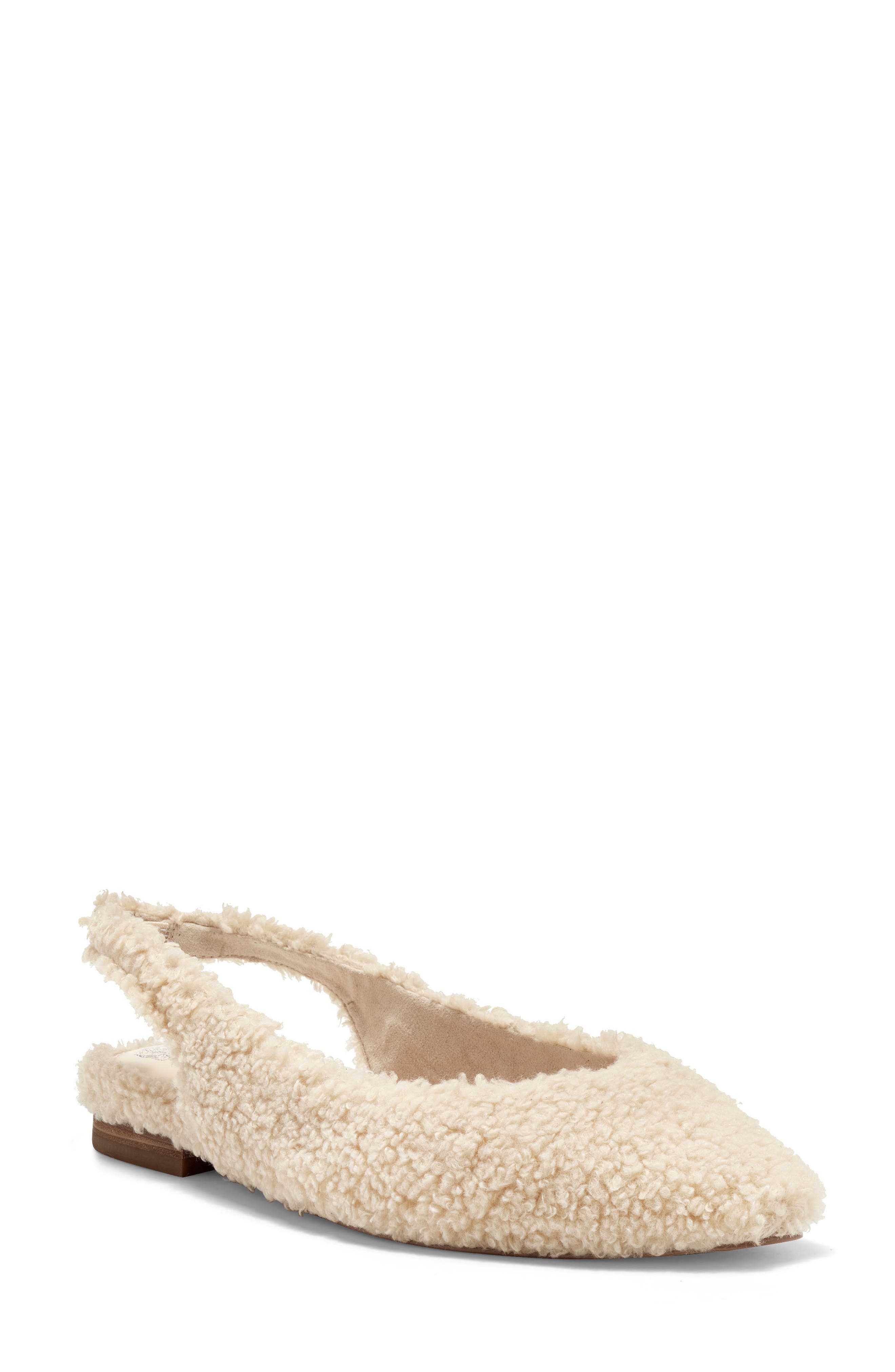 Presnue Faux Shearling Slingback Flat, Main, color, NATURAL