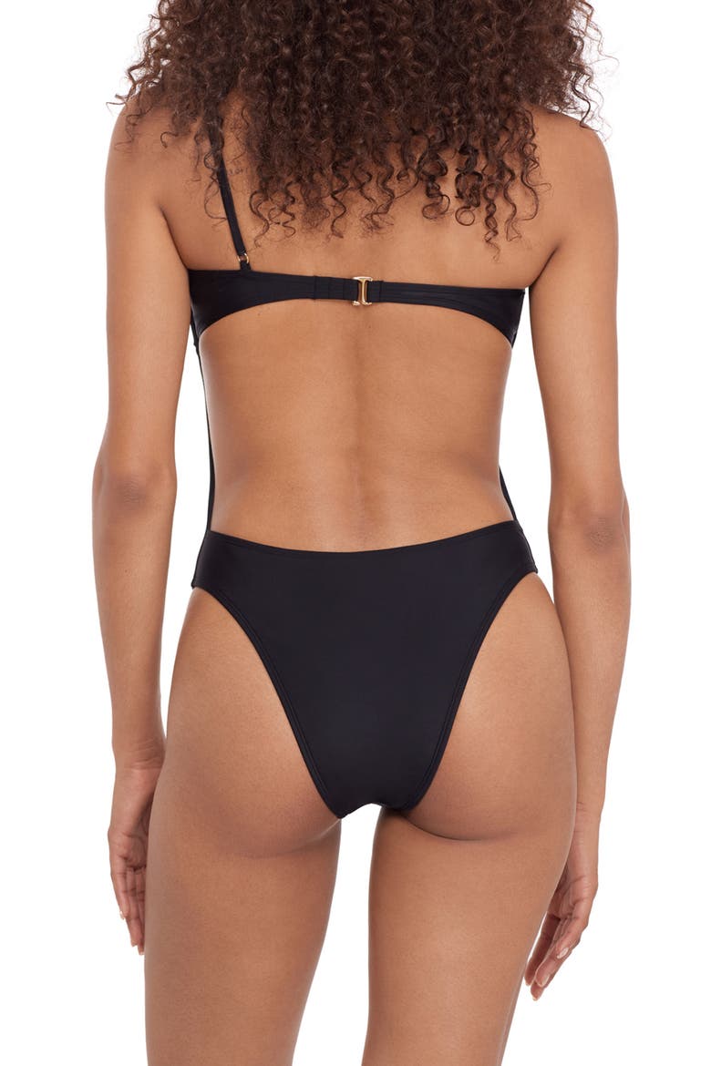 One-Shoulder Cutout One-Piece Swimsuit, Alternate, color, RAVEN BLACK