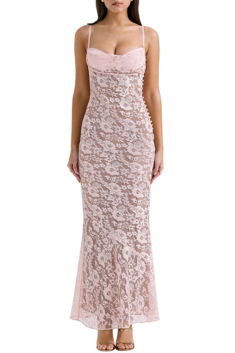 Azzurra Metallic Lace Body-Con Gown, Main, color, PINK