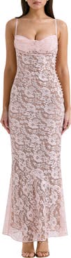 HOUSE OF CB Azzurra Metallic Lace Body-Con Gown