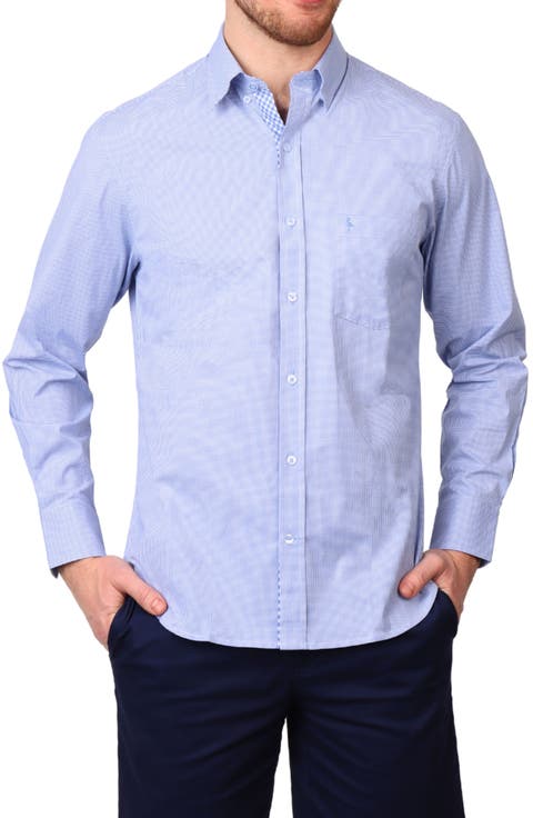 Micro Gingham Stretch Cotton Button-Up Shirt