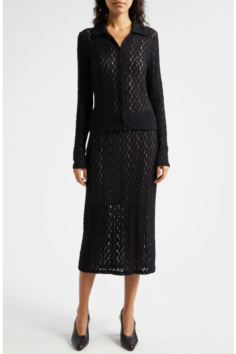 Floral Lace Button-Up Shirt, Alternate, color, BLACK