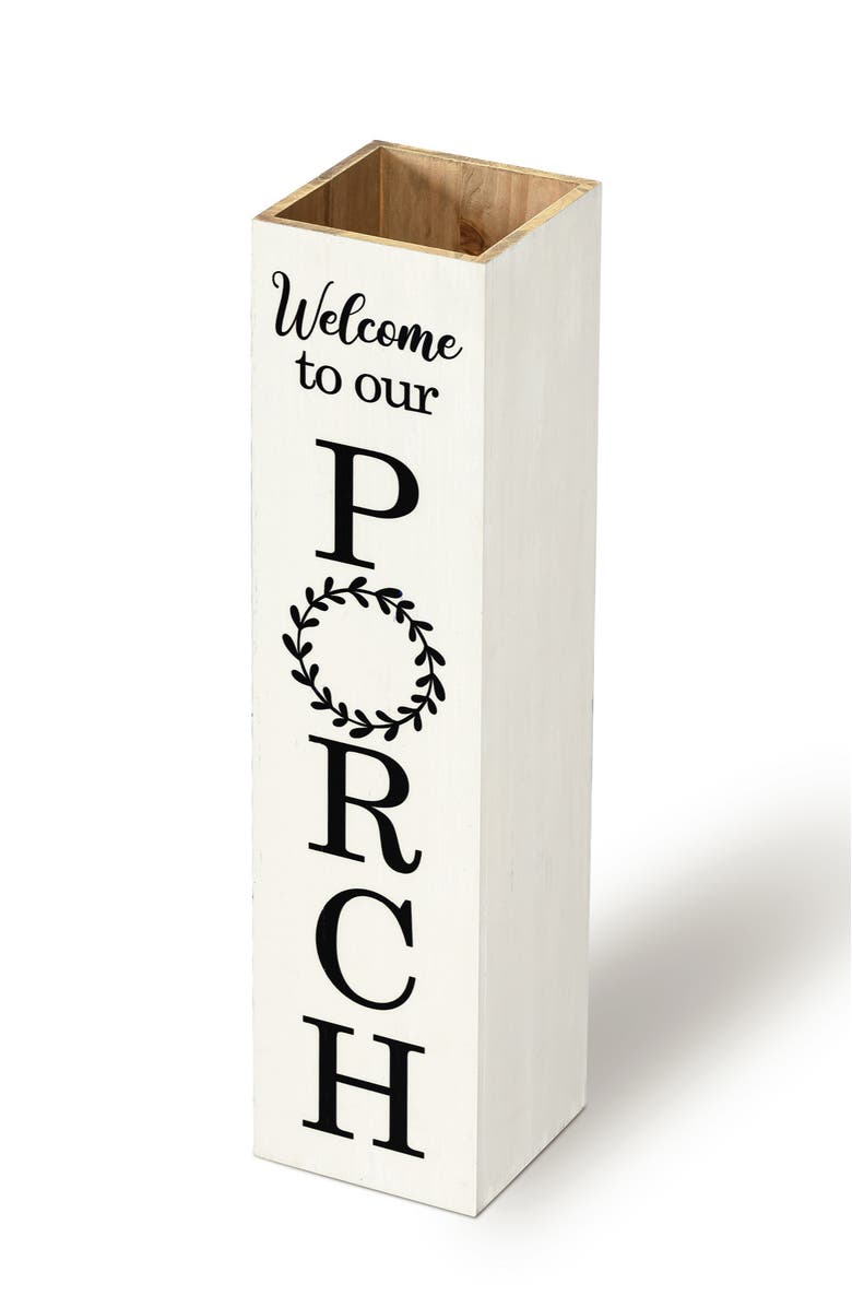 Glitzhome Double Sided Solid Wood Boxed "WELCOME PORCH" Porch Sign, Alternate, color, White