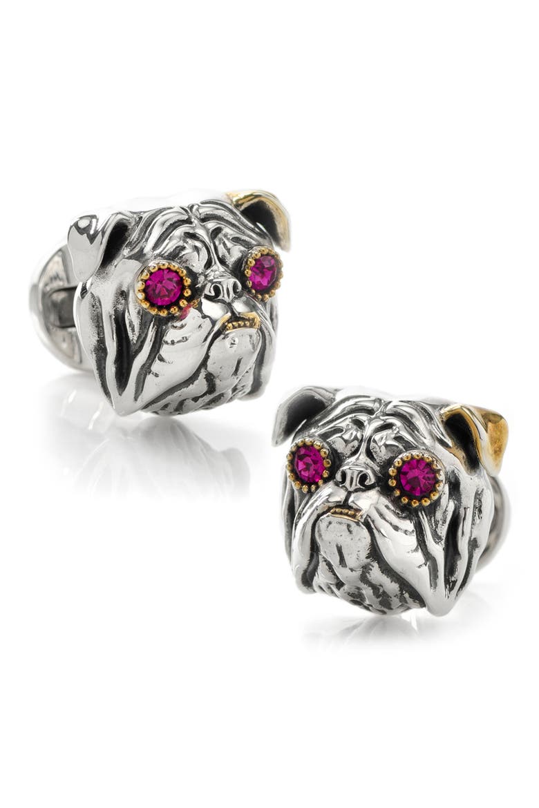 Embellished English Bulldog Cuff Links, Main, color, SILVER