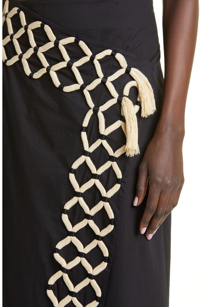 Del Mar Rope Trim Wrap Midi Skirt, Alternate, color, BLACK