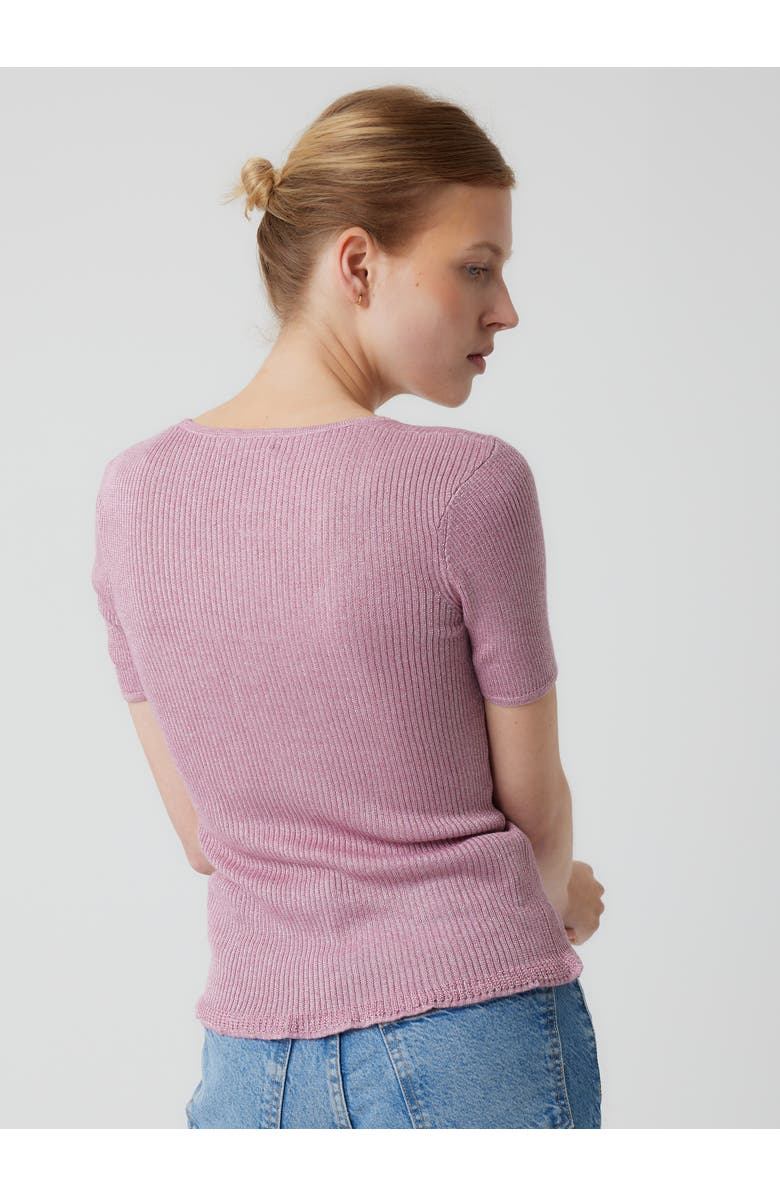 Majestic Filatures Viscose Metallic Rib Short Sleeve Scoopneck, Alternate, color, Boisderose