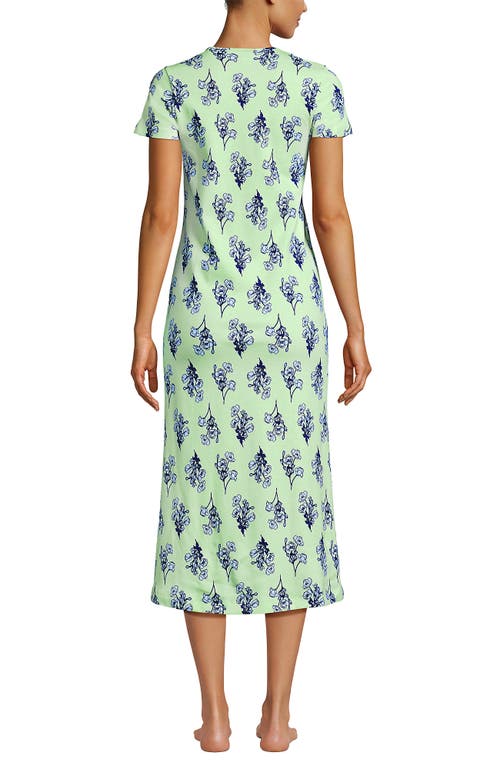 Lands' End Cotton Short Sleeve Midcalf Nightgown In Green