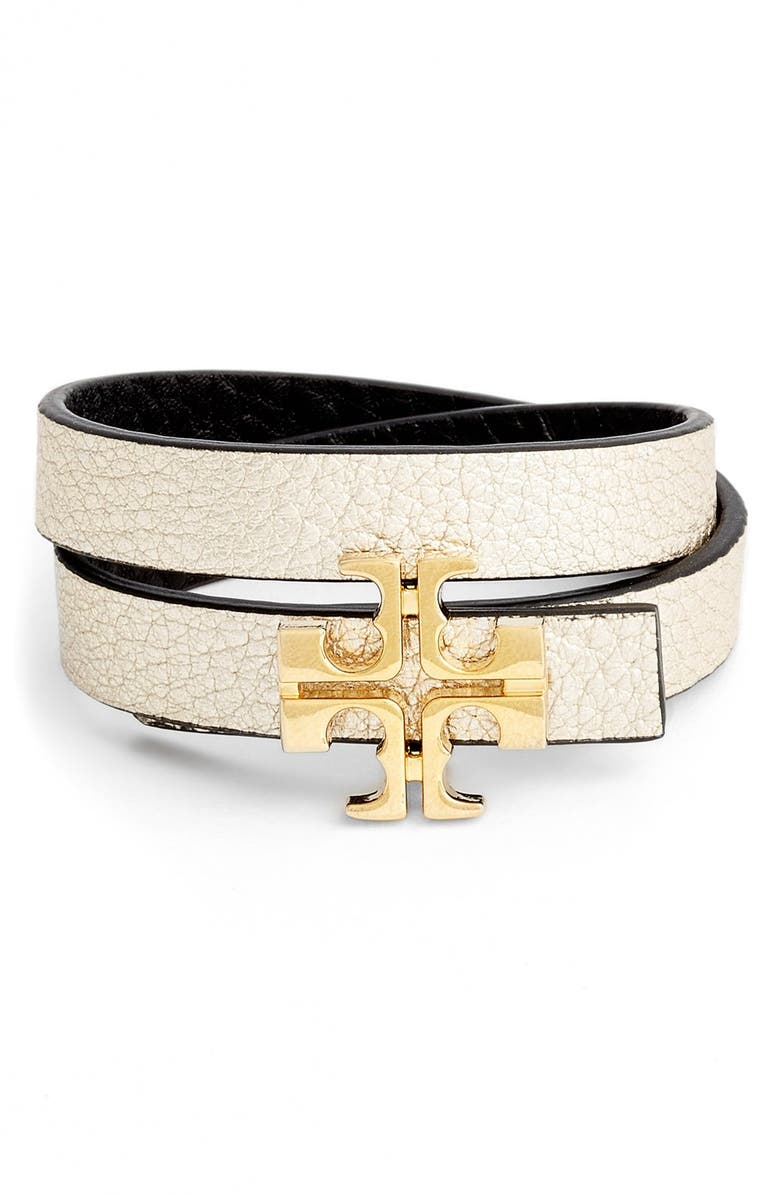 Tory Burch 'Split T' Reversible Leather Wrap Bracelet, Alternate, color, 