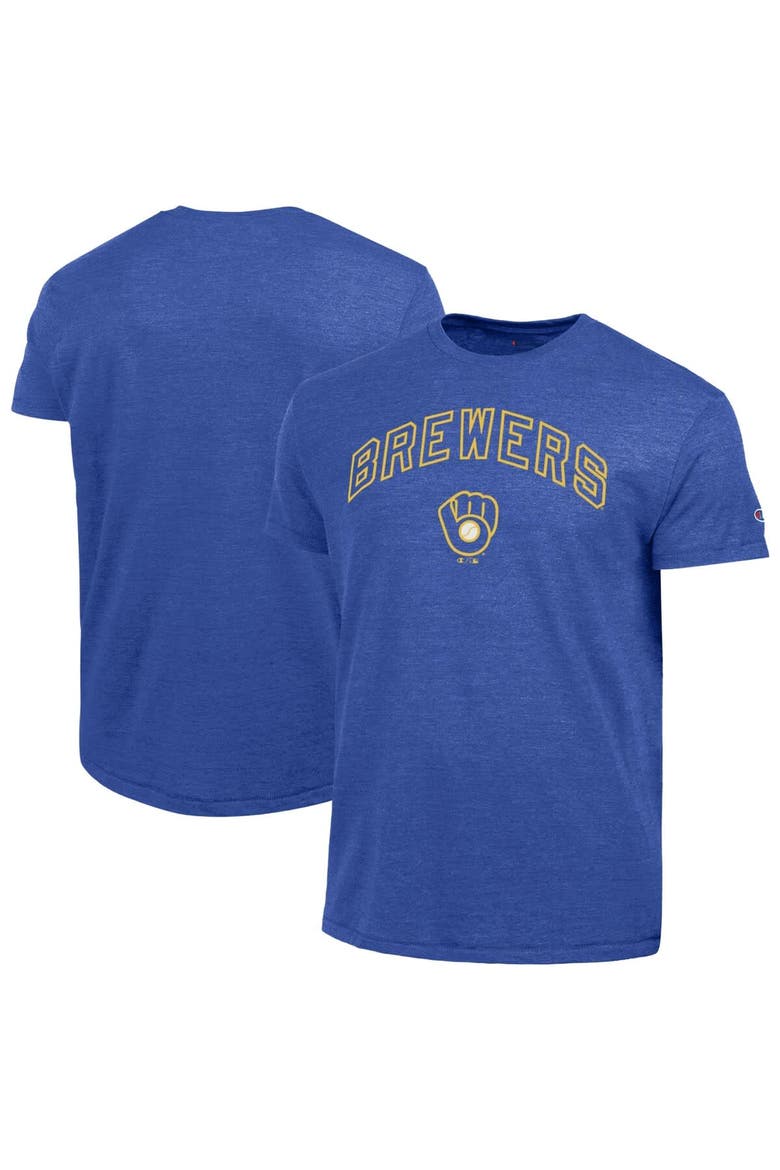 Men's Champion  Royal Milwaukee Brewers Cooperstown Wordmark Lockup Tri-Blend T-Shirt, Main, color, Royal