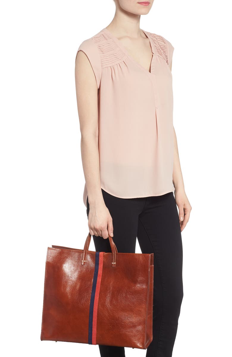 Clare V. Rustic Simple Stripe Leather Tote, Alternate, color,