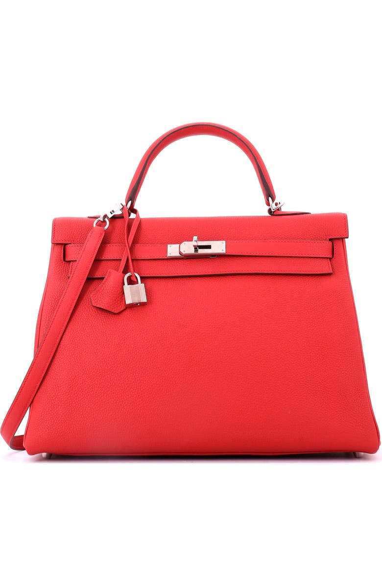 Pre-Owned Hermes Kelly Handbag Red Togo with Palladium Hardware 35, Main, color, Geranium