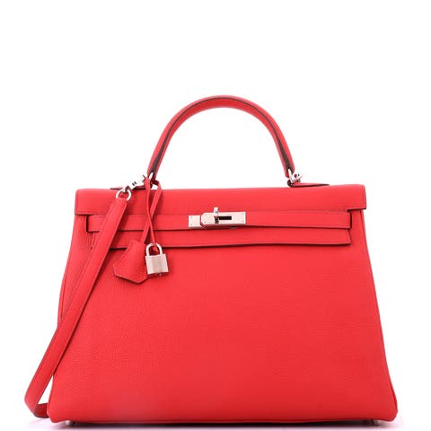 Kelly Handbag Red Togo with Palladium Hardware 35
