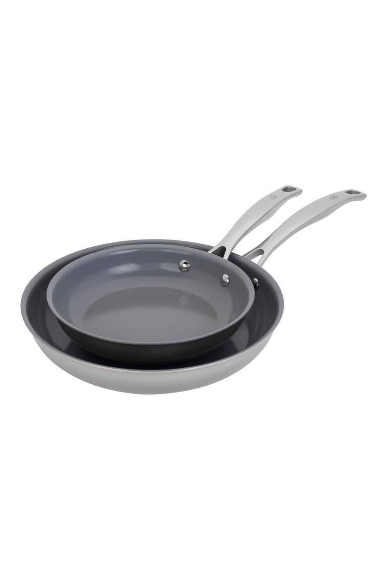 Clad H3 Two-Piece Nonstick Ceramic Frying Pan Set, Main, color, SILVER