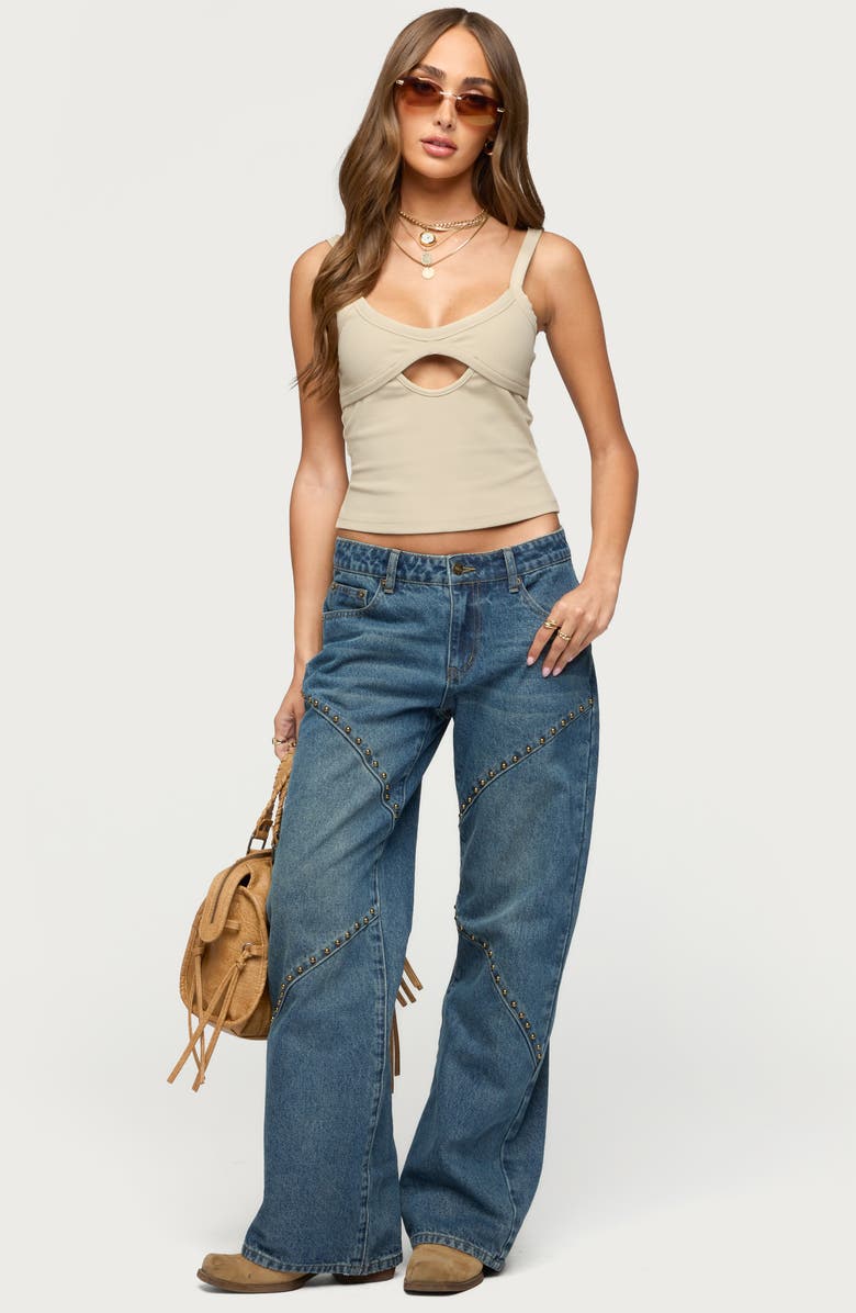 EDIKTED Karin Cutout Crop Tank, Alternate, color, Beige