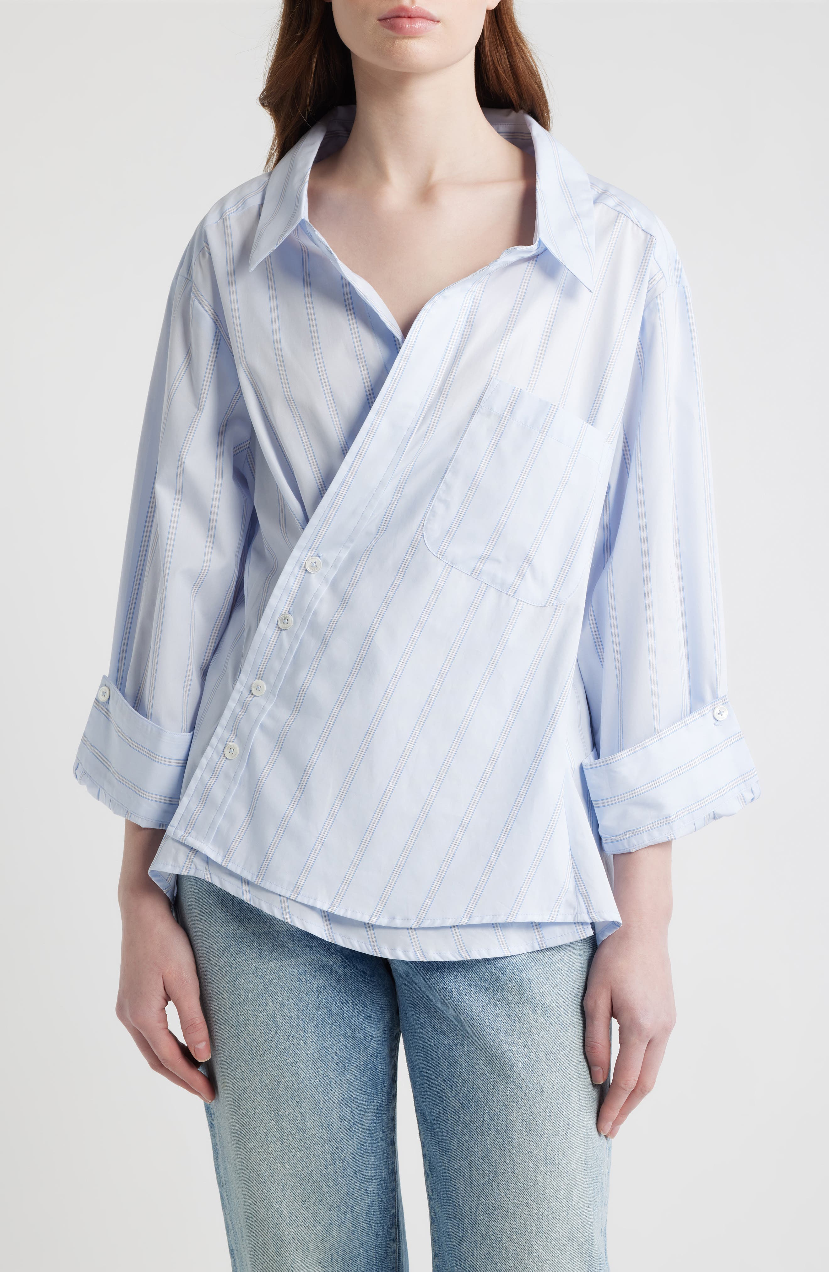 Asymmetric Stripe Wrap Shirt - image 3