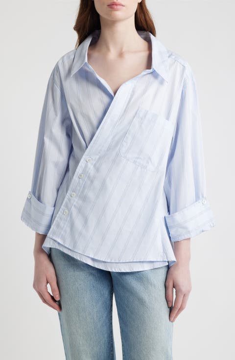 Asymmetric Stripe Wrap Shirt