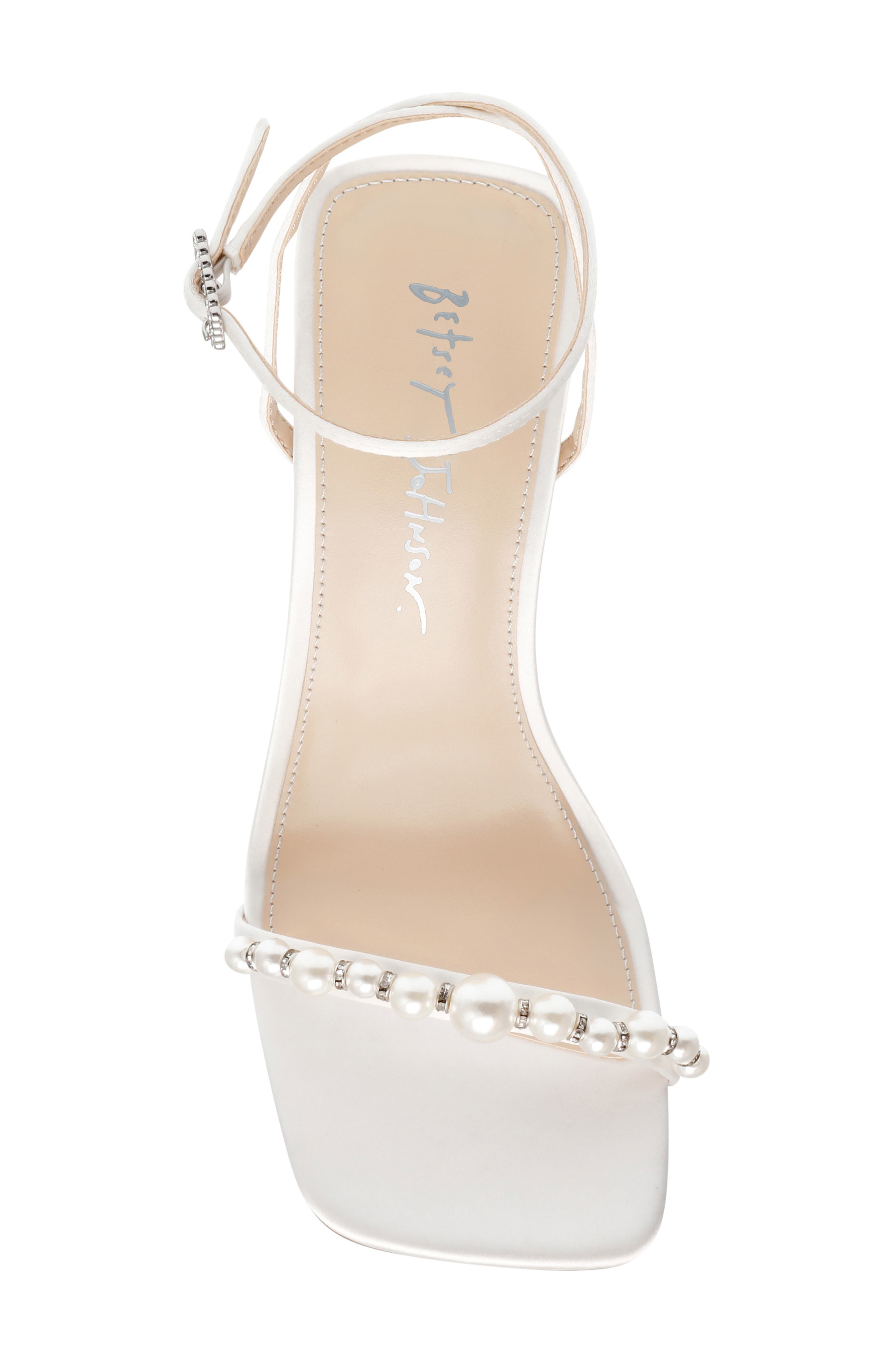 Jacy Imitation Pearl Ankle Strap Sandal, Alternate, color, IVORY