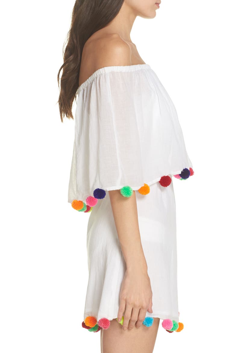 Pompom Festival Cover-Up Dress, Alternate, color, WHITE